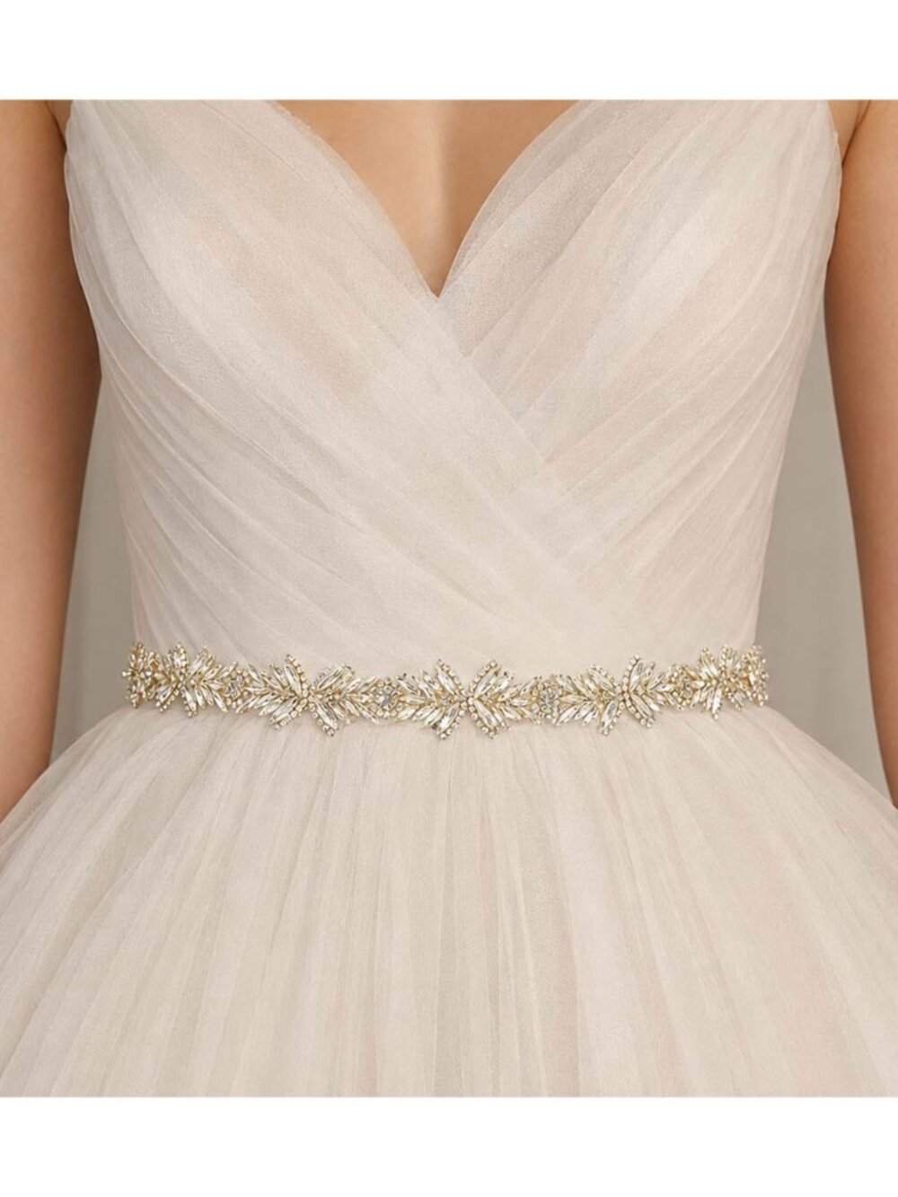 Tigerstars Gold Marquise Stone Cluster Sash Ribbon Bridal Wedding Belt Headband